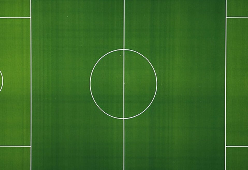 Green Soccer Field or Football Field Top View with Realistic Grass Texture and Mowing Pattern, Realistic Football Pitch